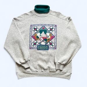 Vintage 1990 Gray Teddy Bear home is where the heart is turtleneck Sweater L